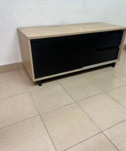 Low TV Unit / Media Console with Drawers - Black & Light Wood - Image 7
