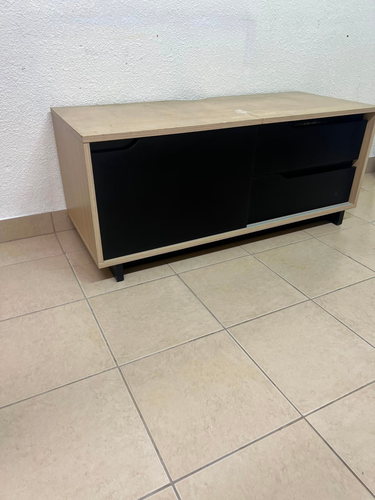 Low TV Unit / Media Console with Drawers - Black & Light Wood - Image 7