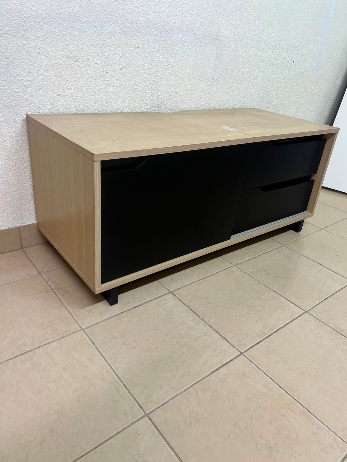 Low TV Unit / Media Console with Drawers - Black & Light Wood - Image 8