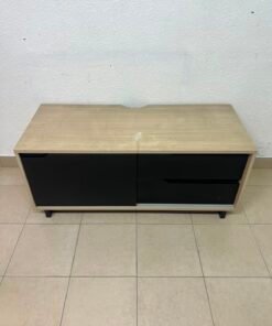 Low TV Unit / Media Console with Drawers - Black & Light Wood - Image 9