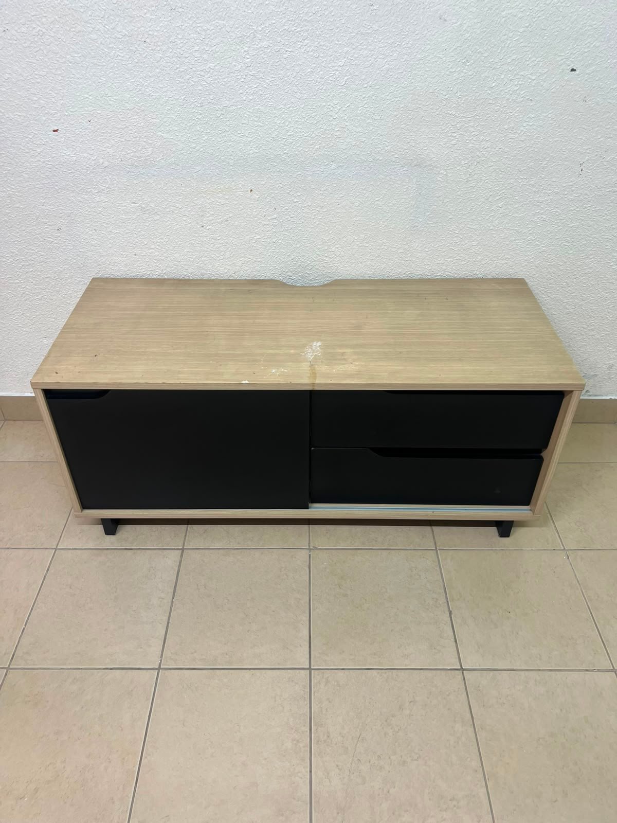 Low TV Unit / Media Console with Drawers - Black & Light Wood - Image 9