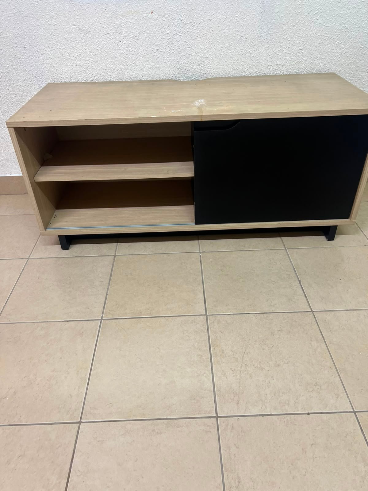 Low TV Unit / Media Console with Drawers - Black & Light Wood - Image 10