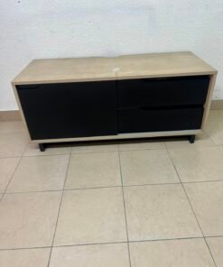 Low TV Unit / Media Console with Drawers - Black & Light Wood