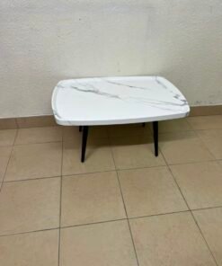 Modern Marble-Effect Coffee Table – Minimalist Design with Black Tapered Legs - Image 2