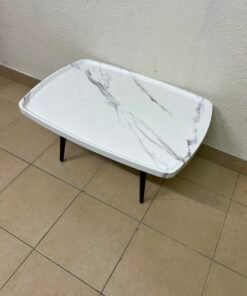 Modern Marble-Effect Coffee Table – Minimalist Design with Black Tapered Legs - Image 3