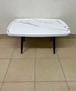 Modern Marble-Effect Coffee Table – Minimalist Design with Black Tapered Legs - Image 6