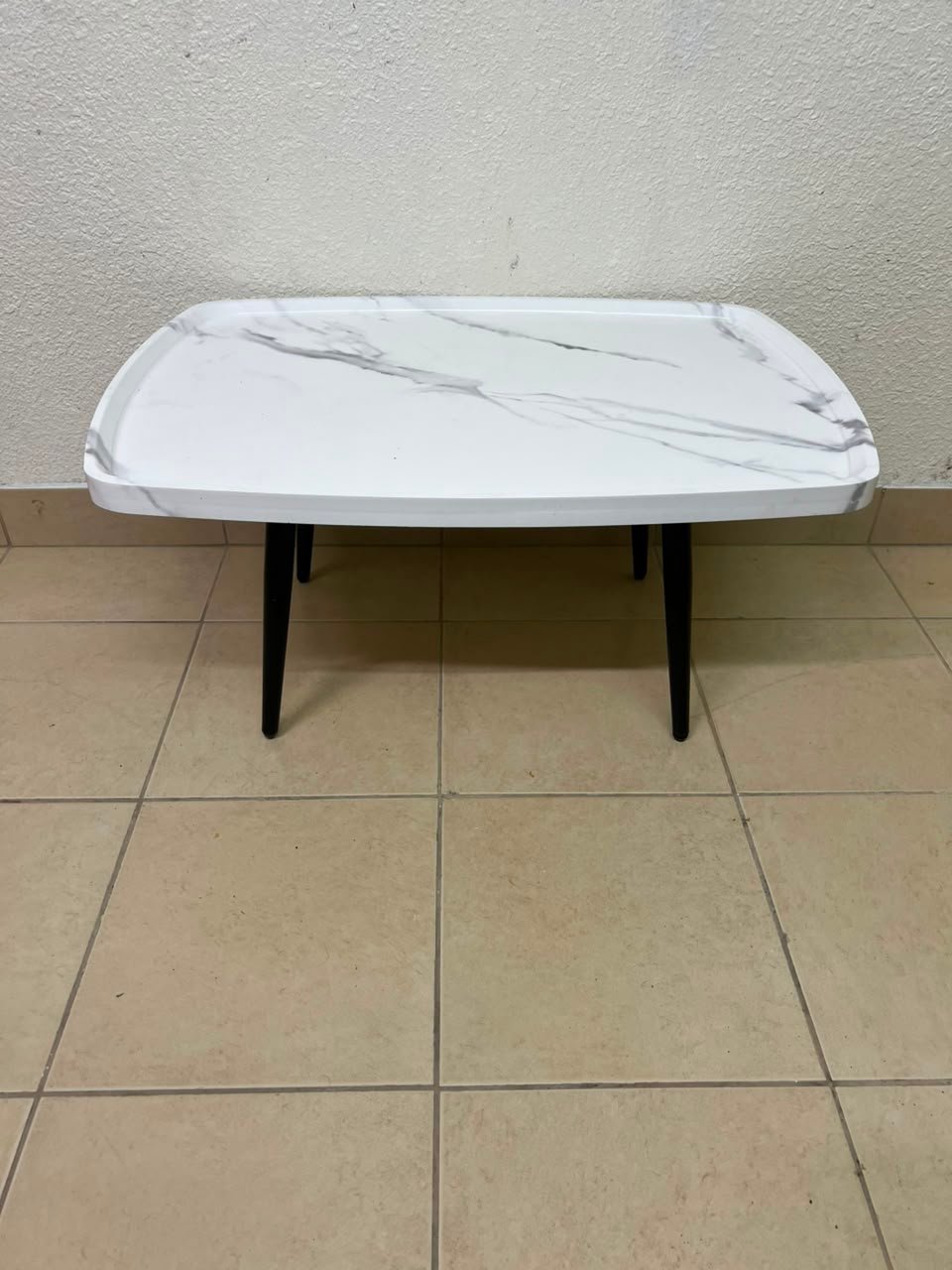 Modern Marble-Effect Coffee Table – Minimalist Design with Black Tapered Legs - Image 6