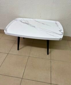 Modern Marble-Effect Coffee Table – Minimalist Design with Black Tapered Legs - Image 7