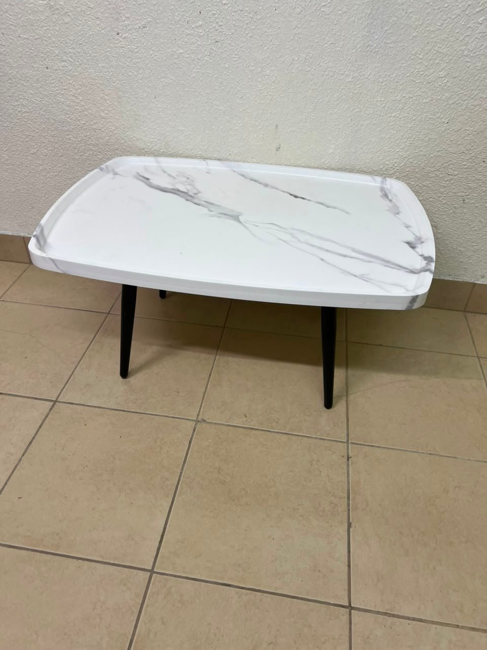 Modern Marble-Effect Coffee Table – Minimalist Design with Black Tapered Legs - Image 7