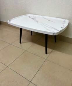 Modern Marble-Effect Coffee Table – Minimalist Design with Black Tapered Legs - Image 8