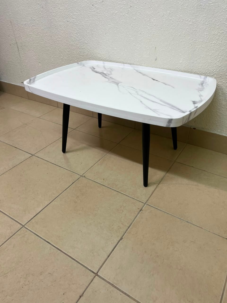 Modern Marble-Effect Coffee Table – Minimalist Design with Black Tapered Legs - Image 8