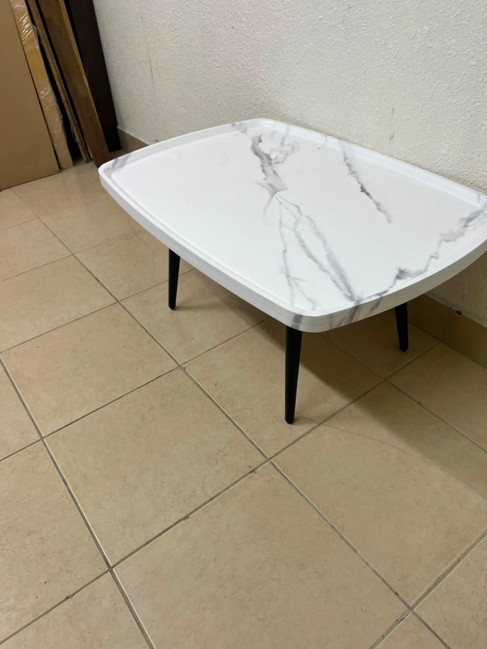 Modern Marble-Effect Coffee Table – Minimalist Design with Black Tapered Legs - Image 10