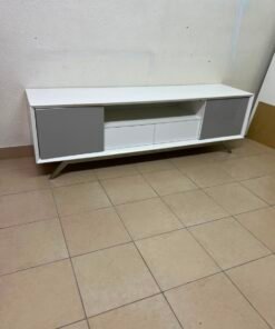 Modern Two-Tone Media Console / TV Stand – White & Light Grey with Angled Legs - Image 2