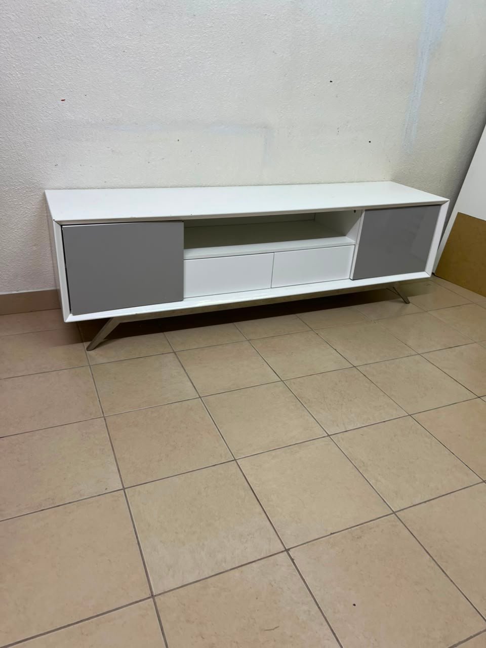 Modern Two-Tone Media Console / TV Stand – White & Light Grey with Angled Legs - Image 2