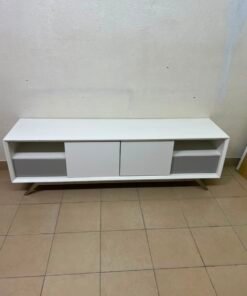 Modern Two-Tone Media Console / TV Stand – White & Light Grey with Angled Legs - Image 3