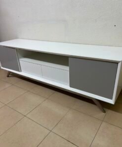Modern Two-Tone Media Console / TV Stand – White & Light Grey with Angled Legs - Image 4