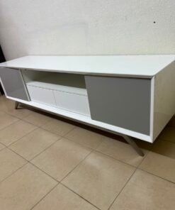 Modern Two-Tone Media Console / TV Stand – White & Light Grey with Angled Legs - Image 5