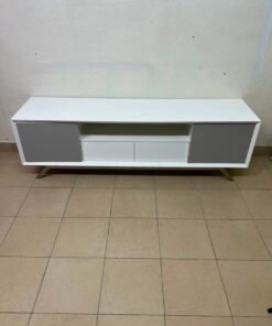 Modern Two-Tone Media Console / TV Stand – White & Light Grey with Angled Legs - Image 7