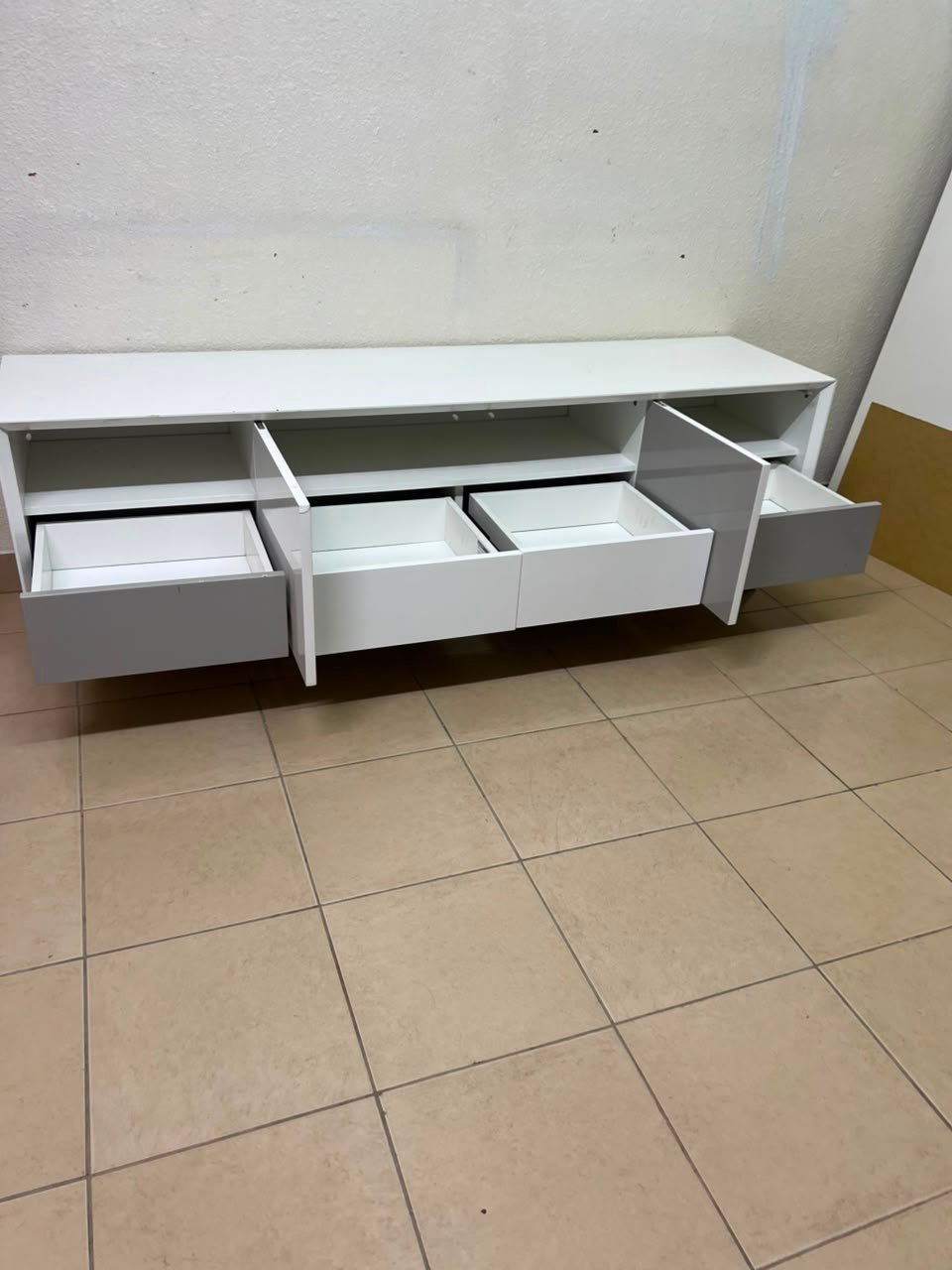 Modern Two-Tone Media Console / TV Stand – White & Light Grey with Angled Legs - Image 8
