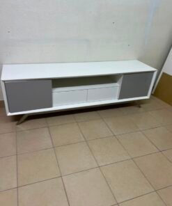 Modern Two-Tone Media Console / TV Stand – White & Light Grey with Angled Legs - Image 9