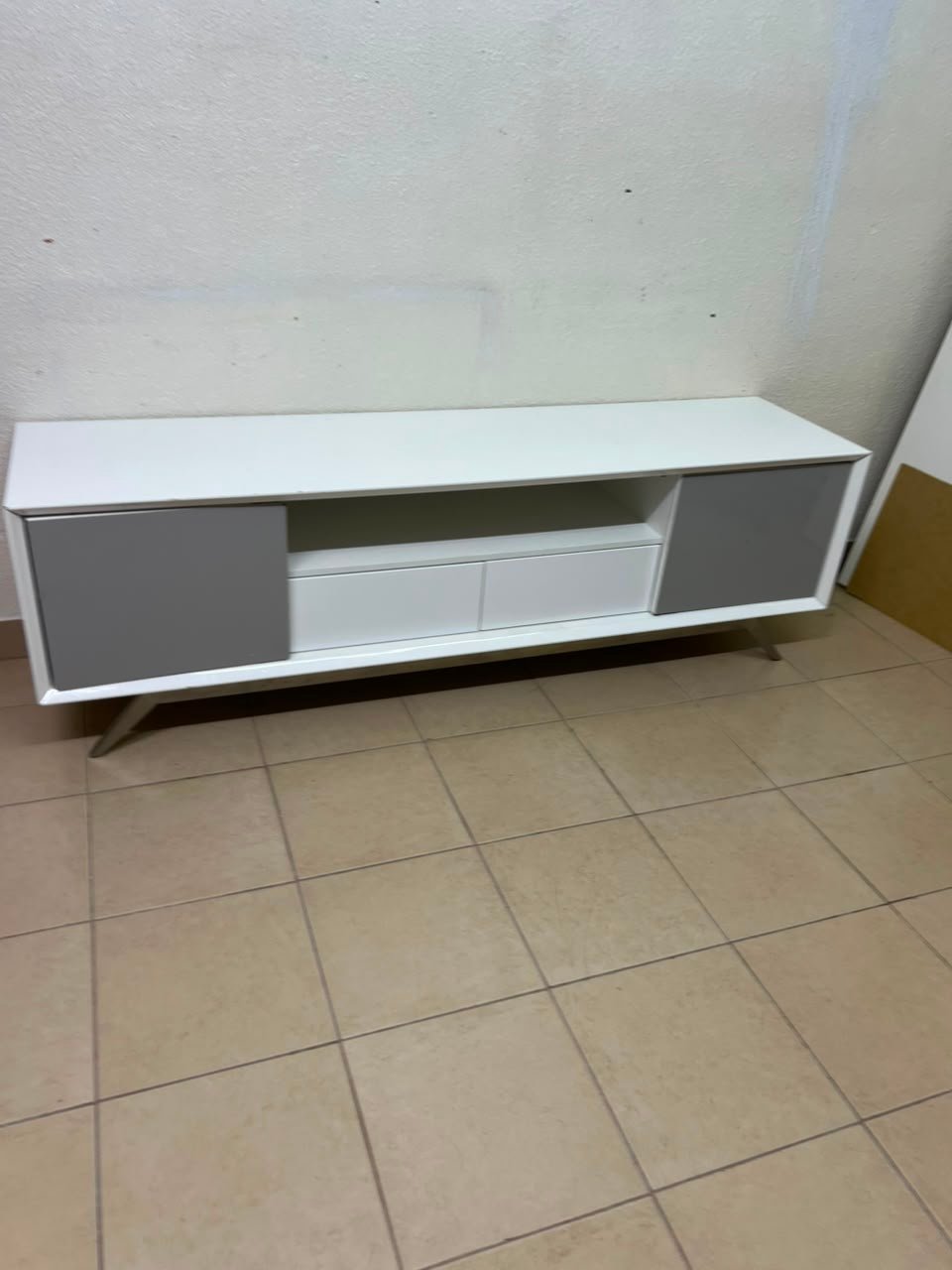 Modern Two-Tone Media Console / TV Stand – White & Light Grey with Angled Legs - Image 9