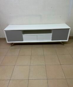 Modern Two-Tone Media Console / TV Stand – White & Light Grey with Angled Legs - Image 10