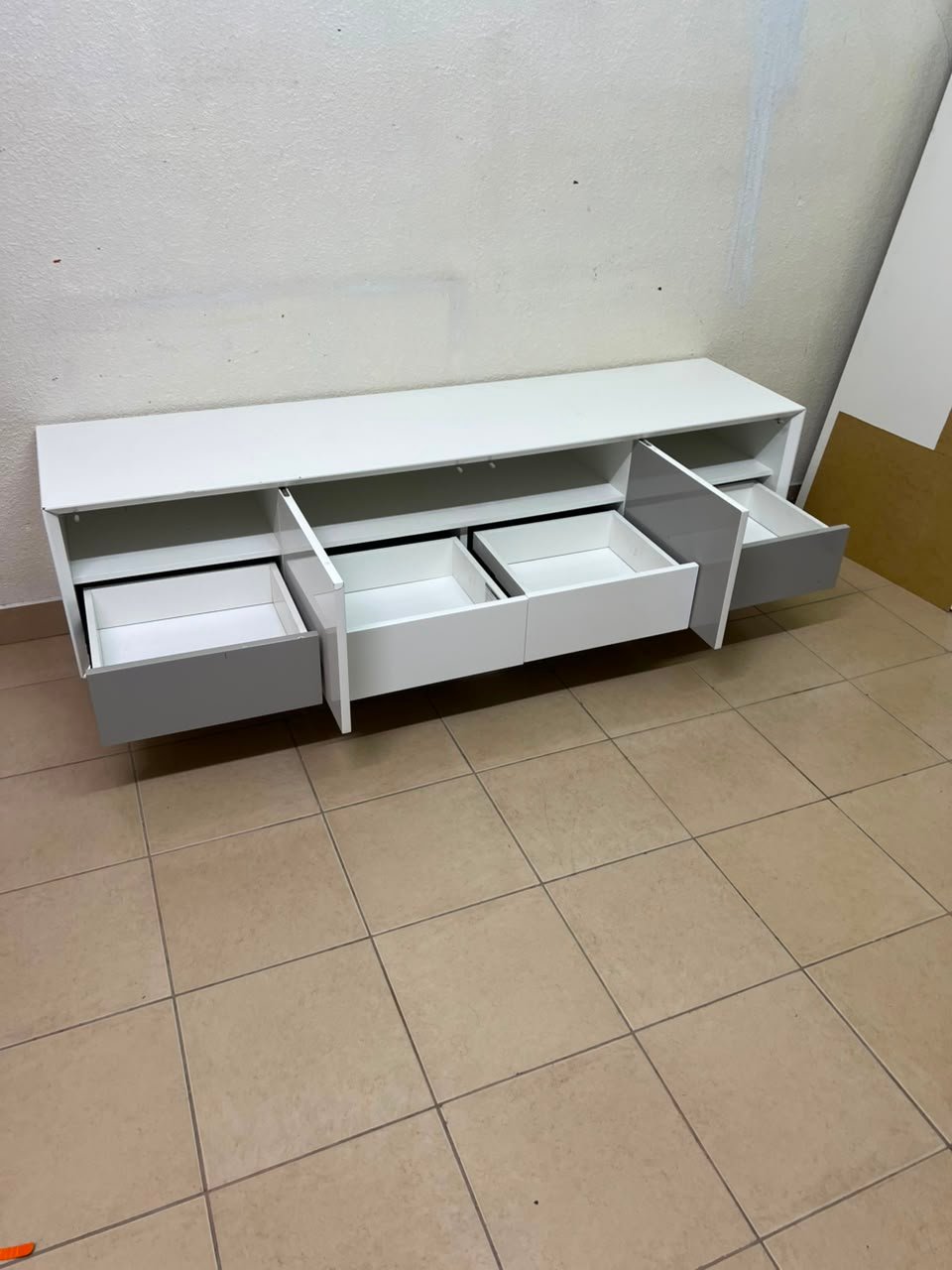 Modern Two-Tone Media Console / TV Stand – White & Light Grey with Angled Legs - Image 11