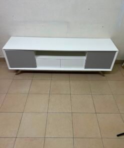 Modern Two-Tone Media Console / TV Stand – White & Light Grey with Angled Legs - Image 12