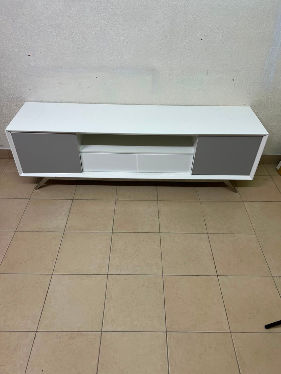 Modern Two-Tone Media Console / TV Stand – White & Light Grey with Angled Legs - Image 12