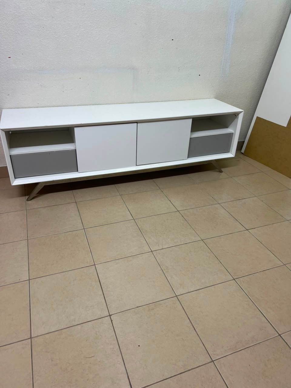 Modern Two-Tone Media Console / TV Stand – White & Light Grey with Angled Legs - Image 13