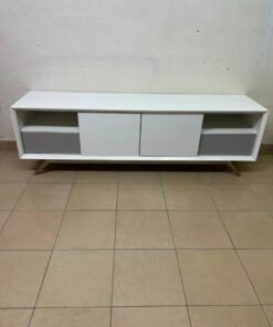 Modern Two-Tone Media Console / TV Stand – White & Light Grey with Angled Legs - Image 14
