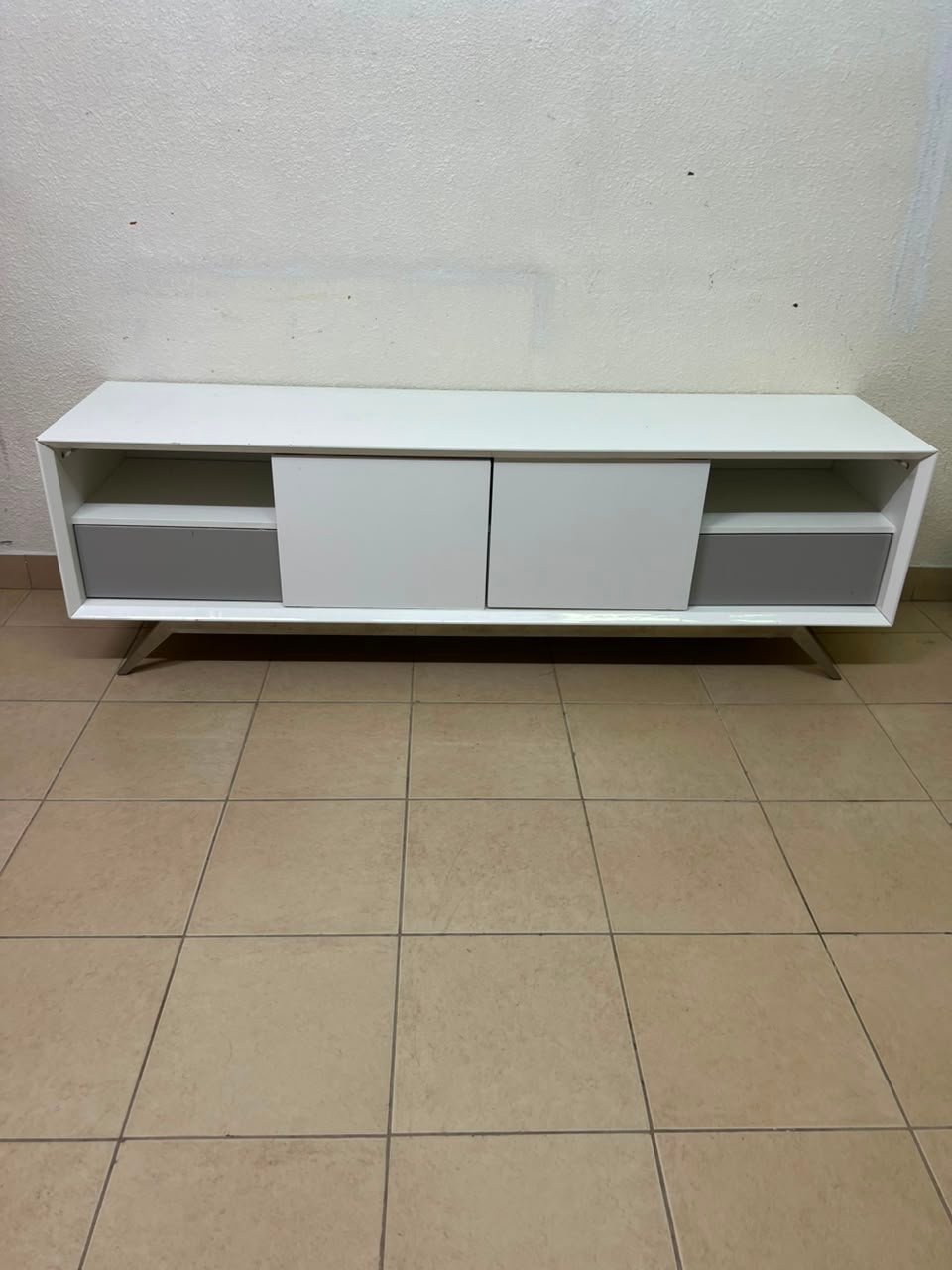 Modern Two-Tone Media Console / TV Stand – White & Light Grey with Angled Legs - Image 14