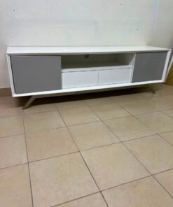Modern Two-Tone Media Console / TV Stand – White & Light Grey with Angled Legs - Image 15