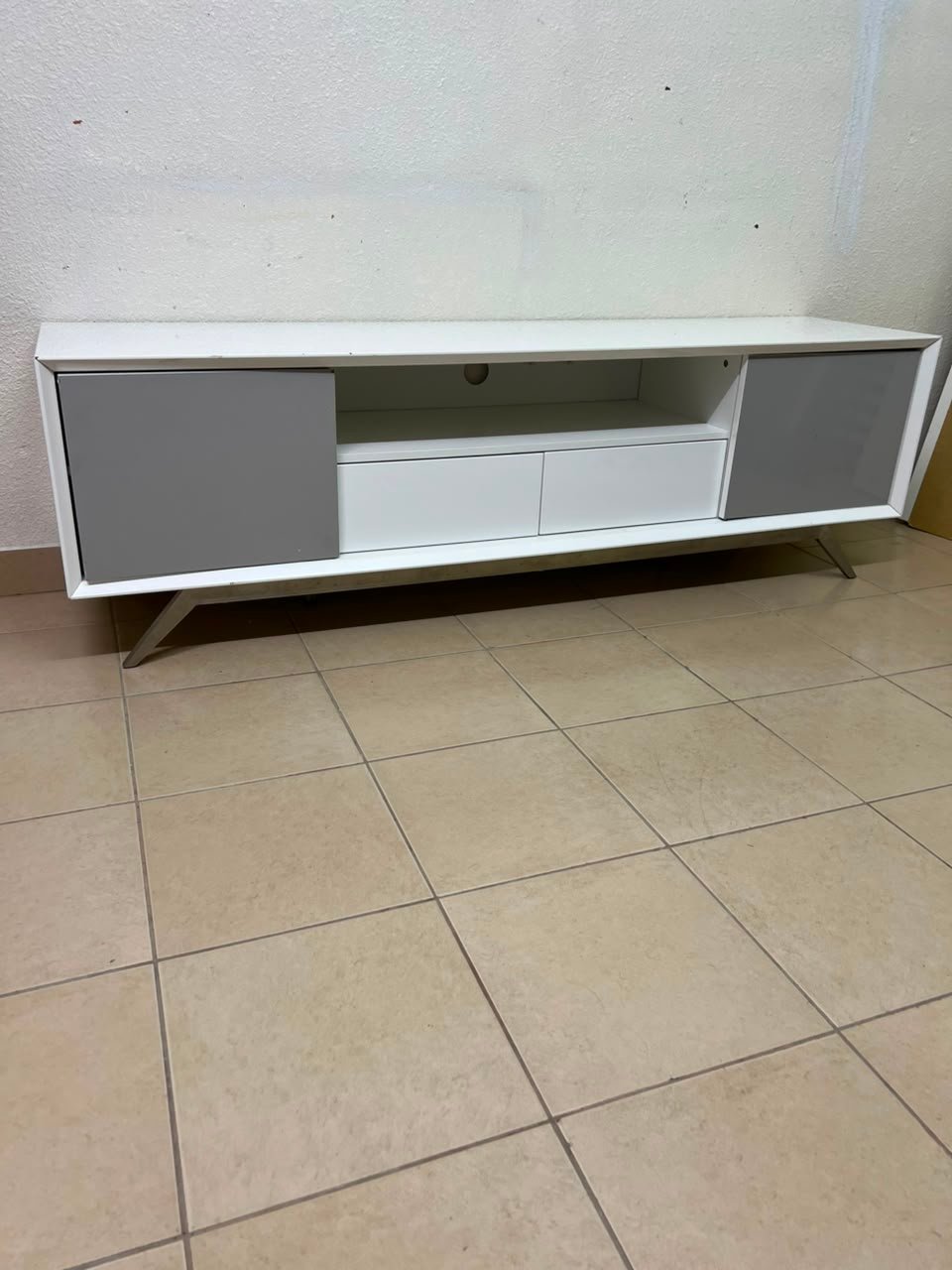 Modern Two-Tone Media Console / TV Stand – White & Light Grey with Angled Legs - Image 15