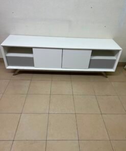 Modern Two-Tone Media Console / TV Stand – White & Light Grey with Angled Legs - Image 16
