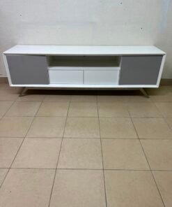 Modern Two-Tone Media Console / TV Stand – White & Light Grey with Angled Legs