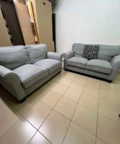 Classic Light Grey 2-Piece Sofa Set – Elegant Rolled Arm Design - Image 2