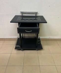 Sleek Black & Chrome Mobile Bar Cart / Serving Trolley with Drawer - Image 2