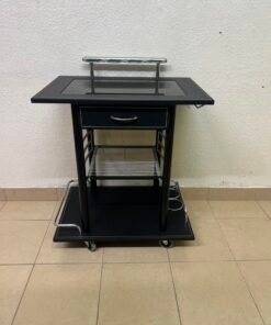 Sleek Black & Chrome Mobile Bar Cart / Serving Trolley with Drawer - Image 3