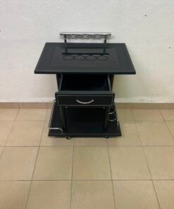 Sleek Black & Chrome Mobile Bar Cart / Serving Trolley with Drawer - Image 4