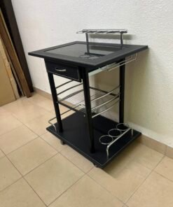 Sleek Black & Chrome Mobile Bar Cart / Serving Trolley with Drawer - Image 5