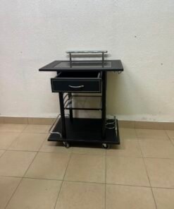 Sleek Black & Chrome Mobile Bar Cart / Serving Trolley with Drawer - Image 6