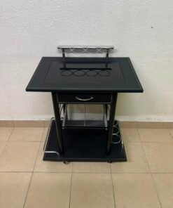 Sleek Black & Chrome Mobile Bar Cart / Serving Trolley with Drawer - Image 9