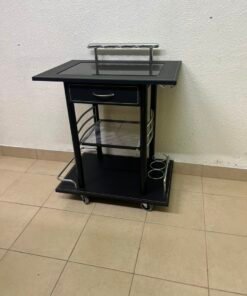 Sleek Black & Chrome Mobile Bar Cart / Serving Trolley with Drawer