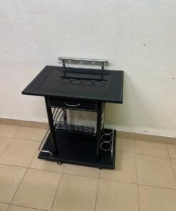 Sleek Black & Chrome Mobile Bar Cart / Serving Trolley with Drawer - Image 11