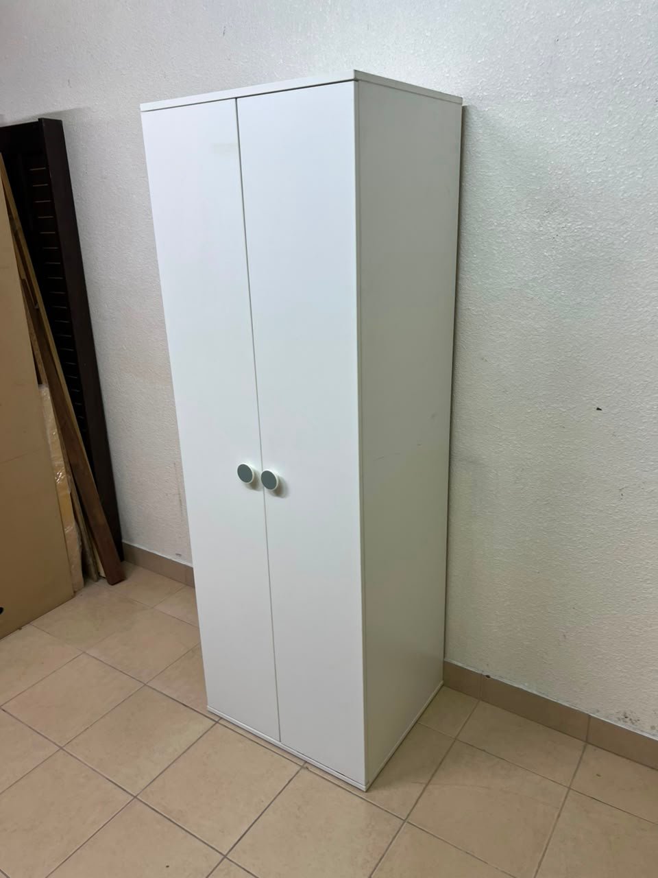 Slim White 2-Door Storage Cabinet / Wardrobe – Minimalist & Space-Saving - Image 9