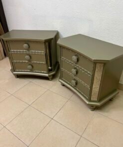 Glamorous Matching Pair of 3-Drawer Nightstands – Mirrored Sides & Jewel Knobs - Image 3