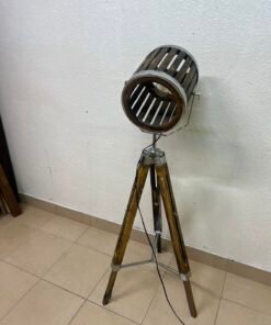 Industrial Tripod Floor Lamp – Warm Wood & Metal Spotlight - Image 3