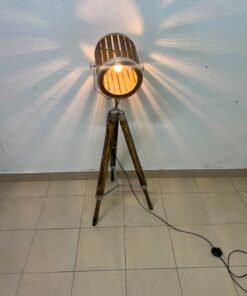 Industrial Tripod Floor Lamp – Warm Wood & Metal Spotlight - Image 4