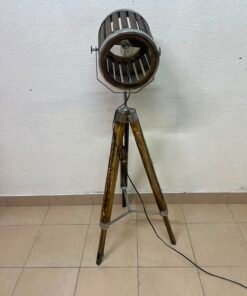 Industrial Tripod Floor Lamp – Warm Wood & Metal Spotlight - Image 5